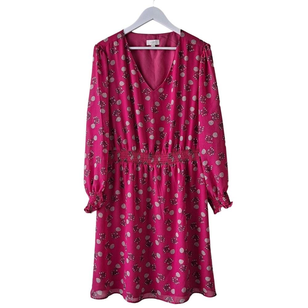 LOFT Fuchsia Pink Floral Long Sleeve Mini Dress